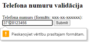 telefona numuru validācija