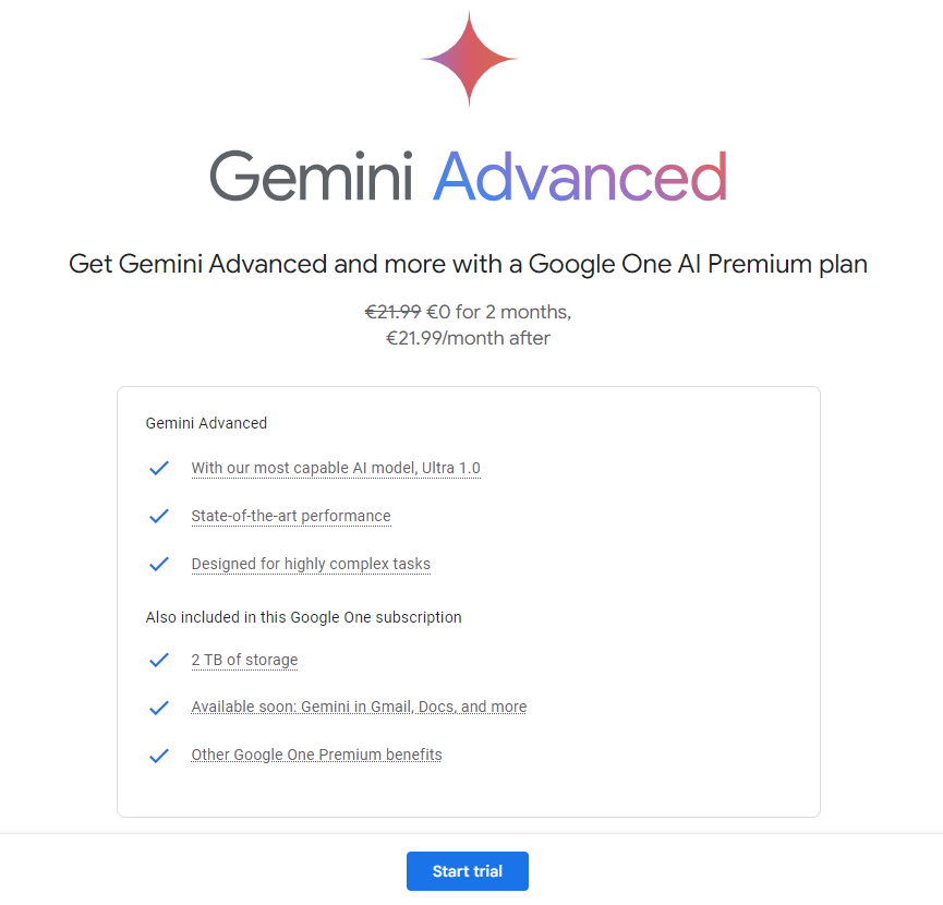 Google Gemini Advanced bezmaksas mākslīgais intelekts izmēģinājuma periods